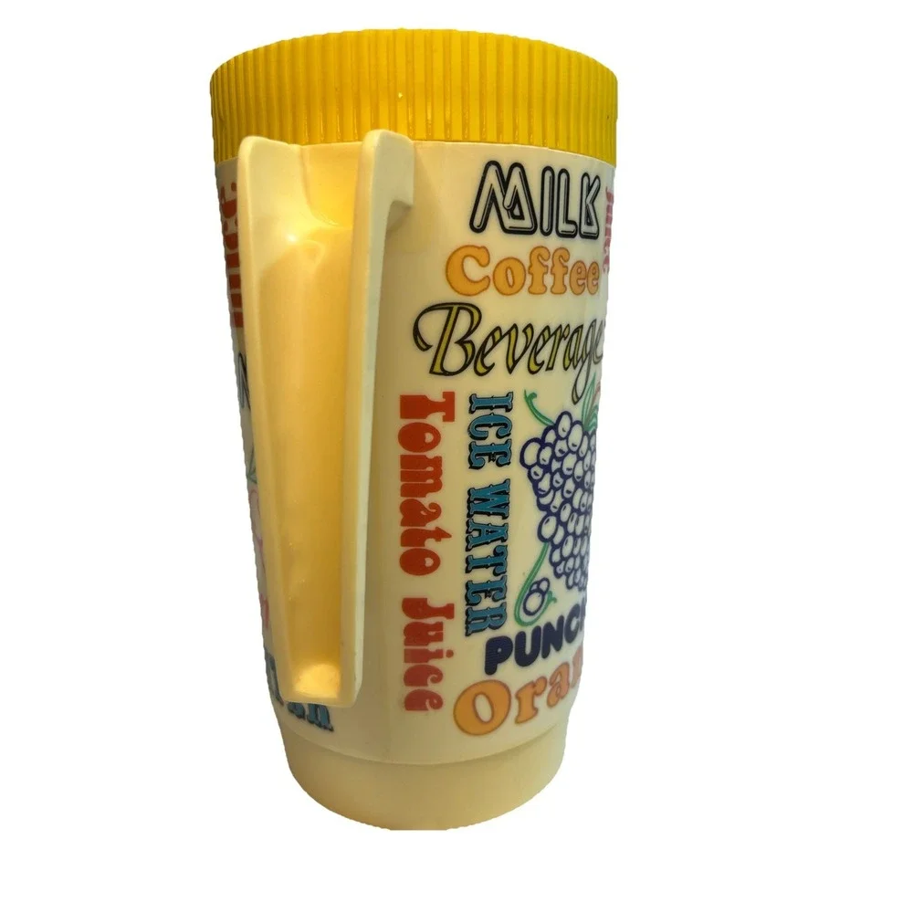 Vintage ALLADINWARE Yellow W/ Drink Choices Retro 2-1/4 Qt  Pitcher Tea Juice